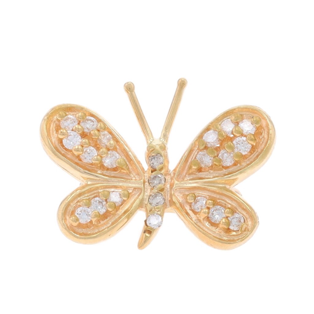 Yellow Gold Diamond Butterfly Brooch - 14k Round Brilliant .22ctw Insect
